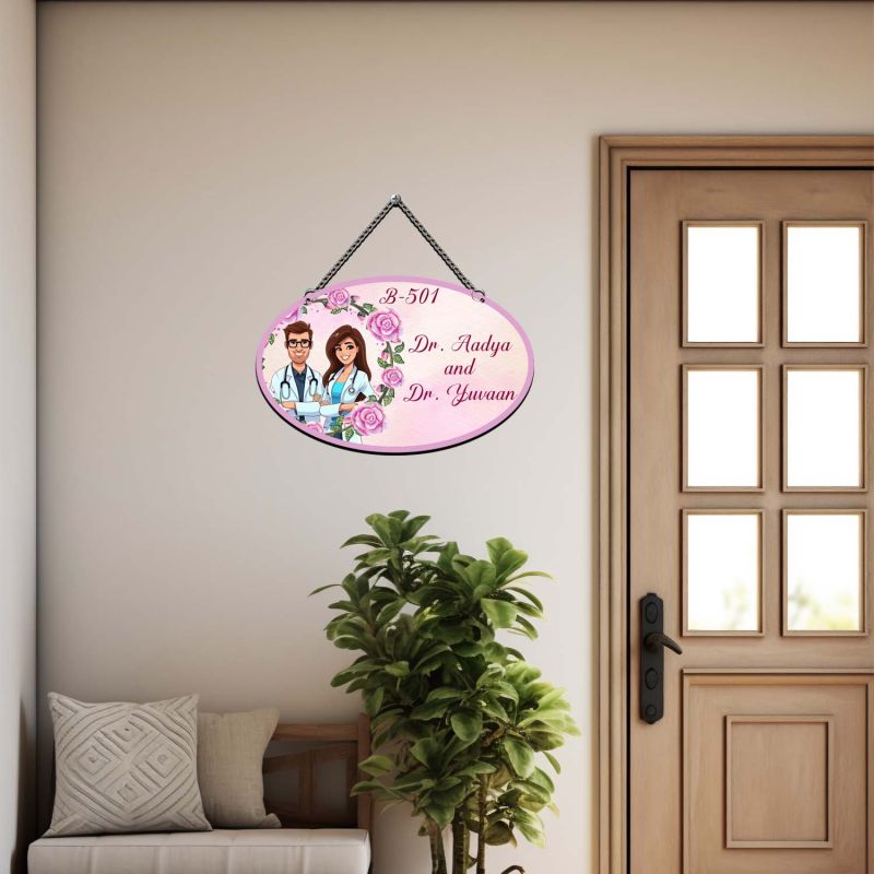 Personalized Doctor Couple Theme Wall Hanging Custom Wooden Sign for Clinic Entrance & Cabin Doors Unique Gift for Doctors & Medical Professionals Doctor Name Plate